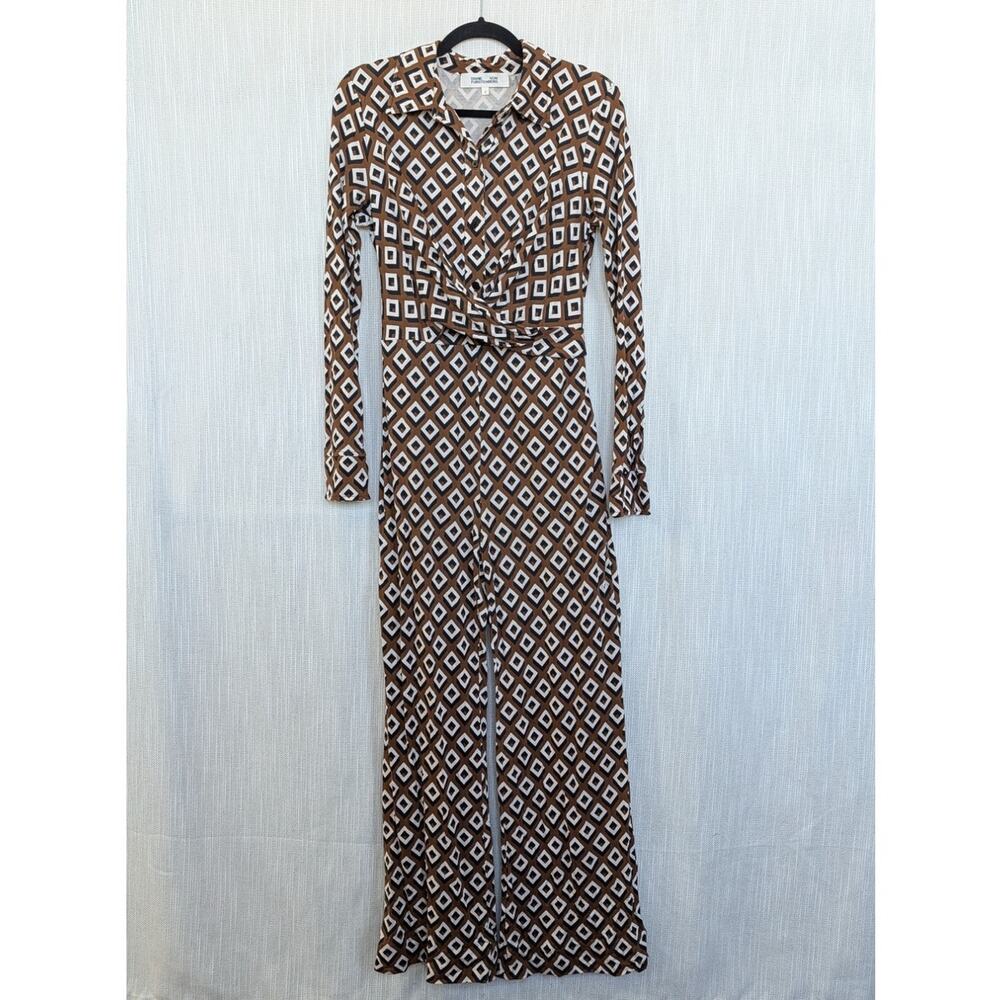 DVF Diane Von Furstenberg Michelle Wrap-Effect Printed Silk Jersey Jumpsuit 12 - Picture 2 of 13